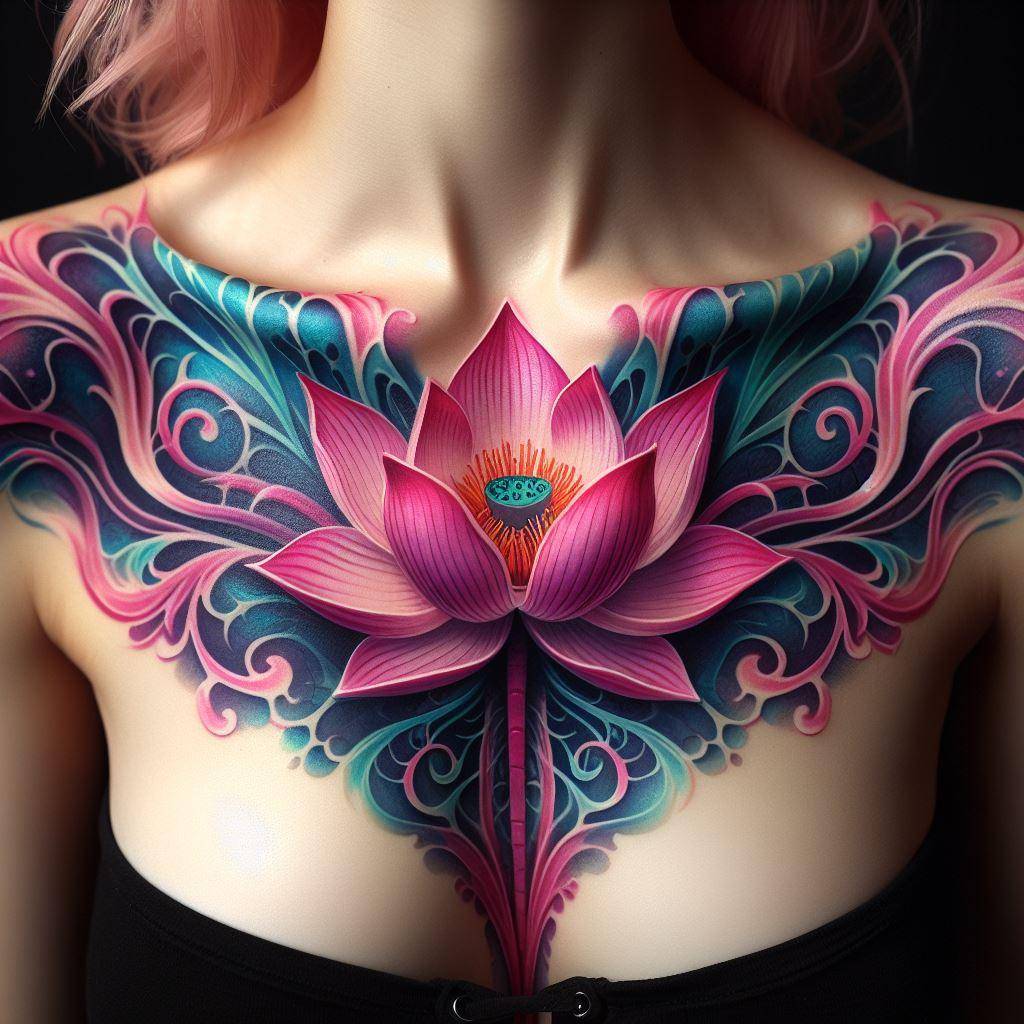 Sternum Lotus Tattoo 8
