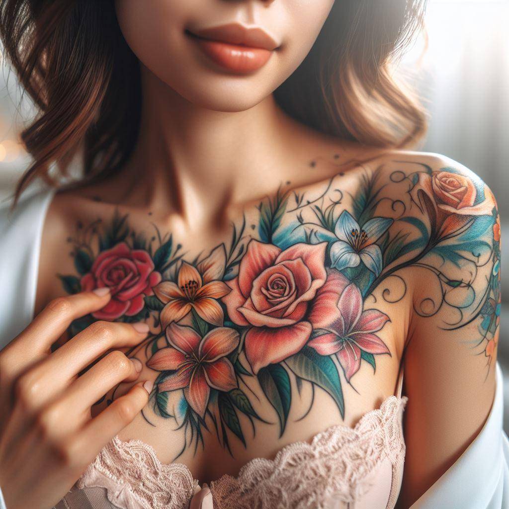 Sternum Rose Tattoo 7