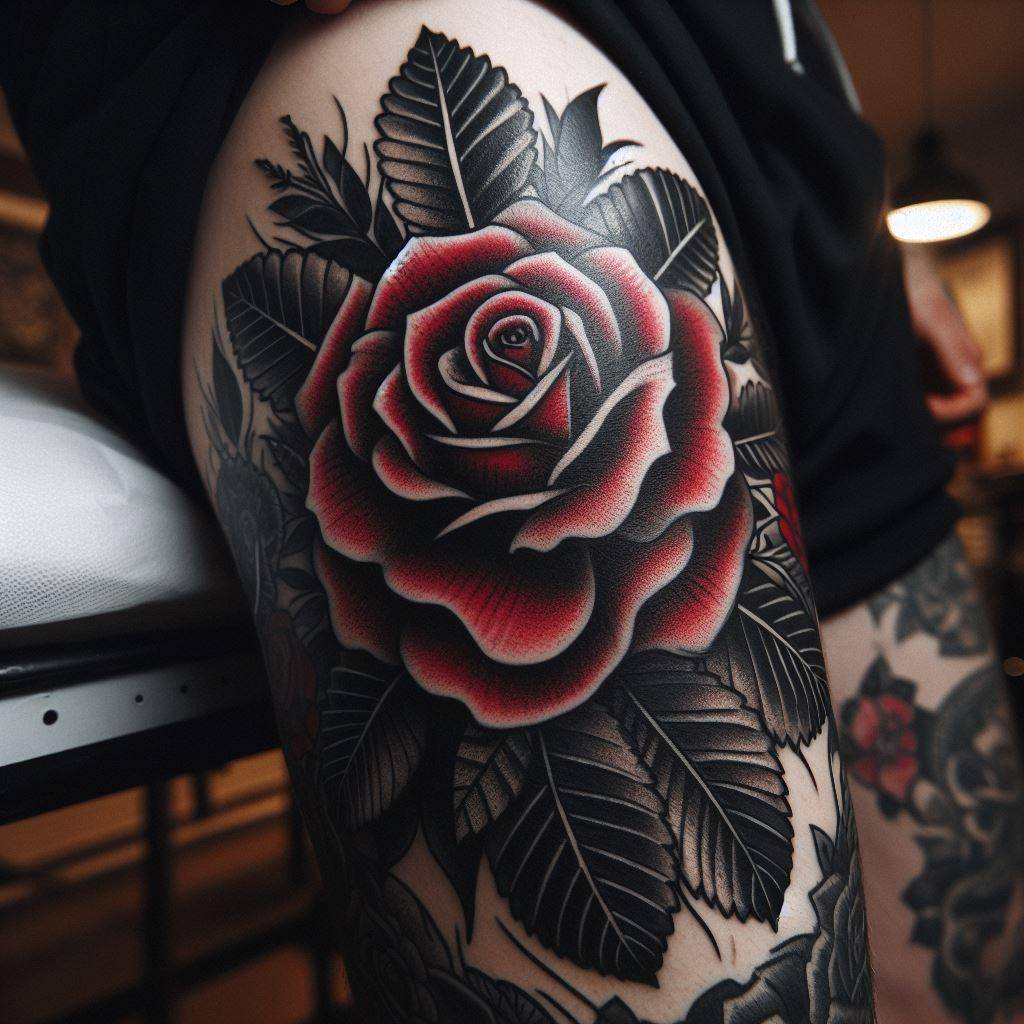 Traditional Rose Tattoo 9