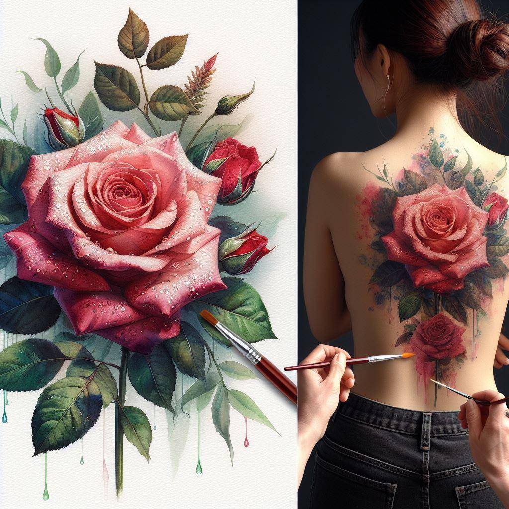 Watercolor Rose Tattoo 10