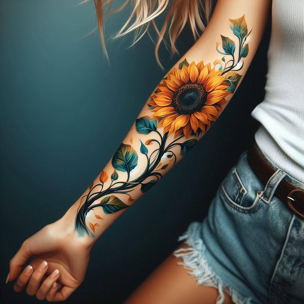 Watercolor Sunflower Tattoo 3