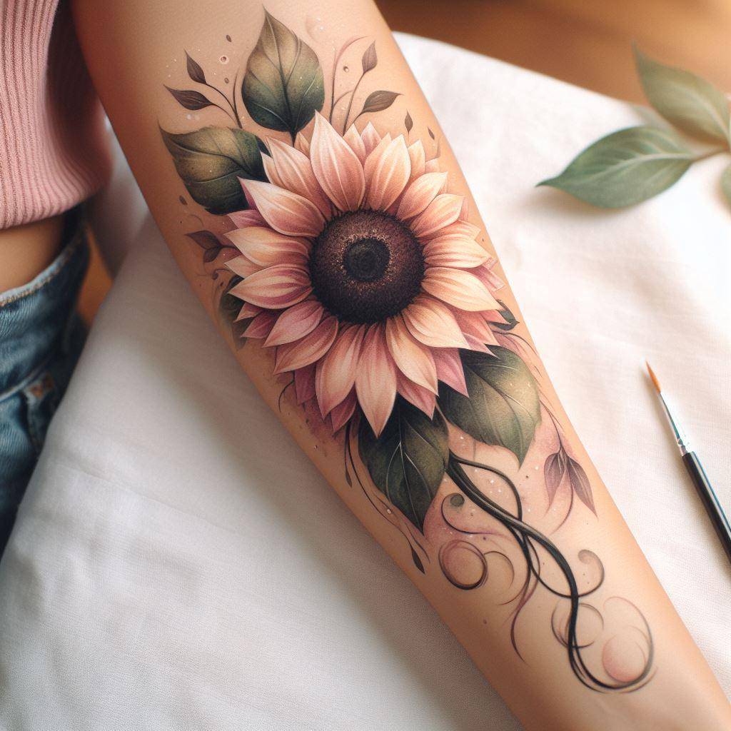 Watercolor Sunflower Tattoo 4