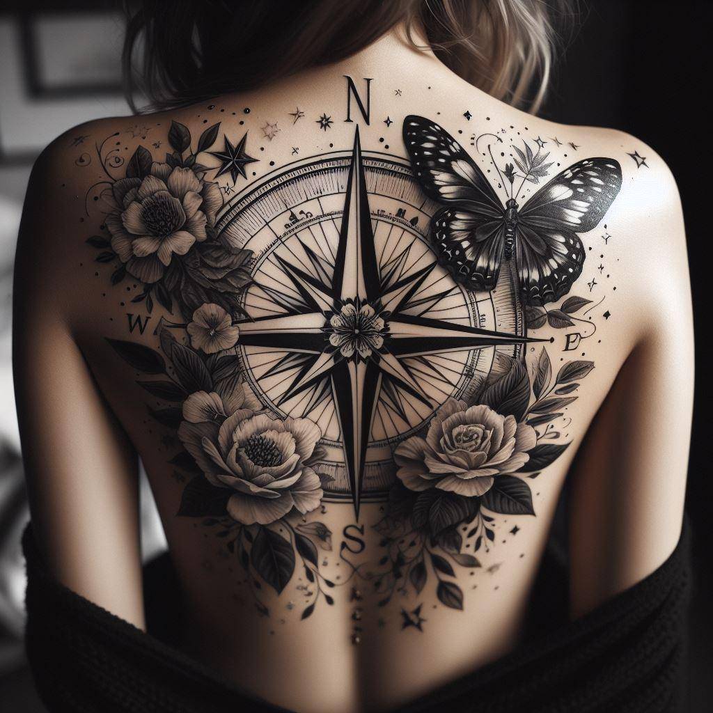 Feminine Compass Tattoo 12