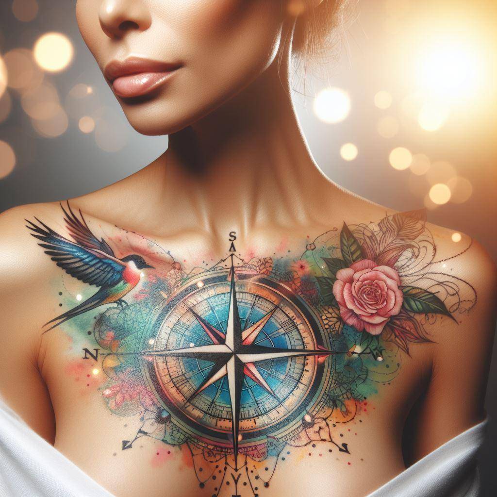 Feminine Compass Tattoo 9
