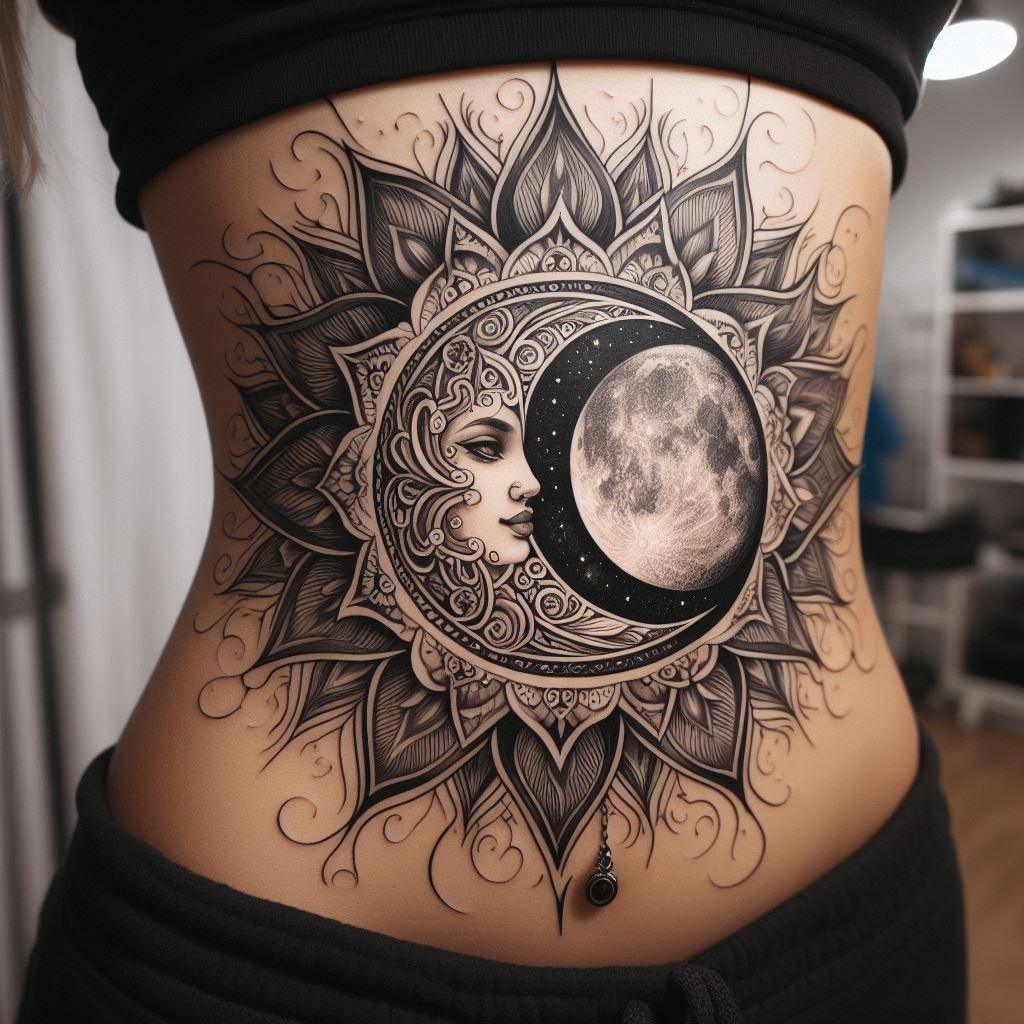 Mandala Sun and Moon Tattoo 7