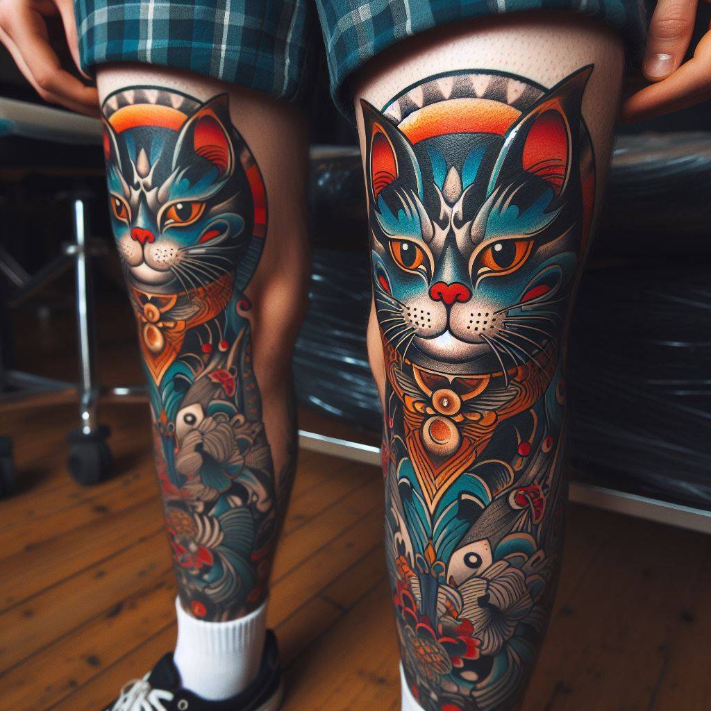 American Traditional Cat Tattoo 2