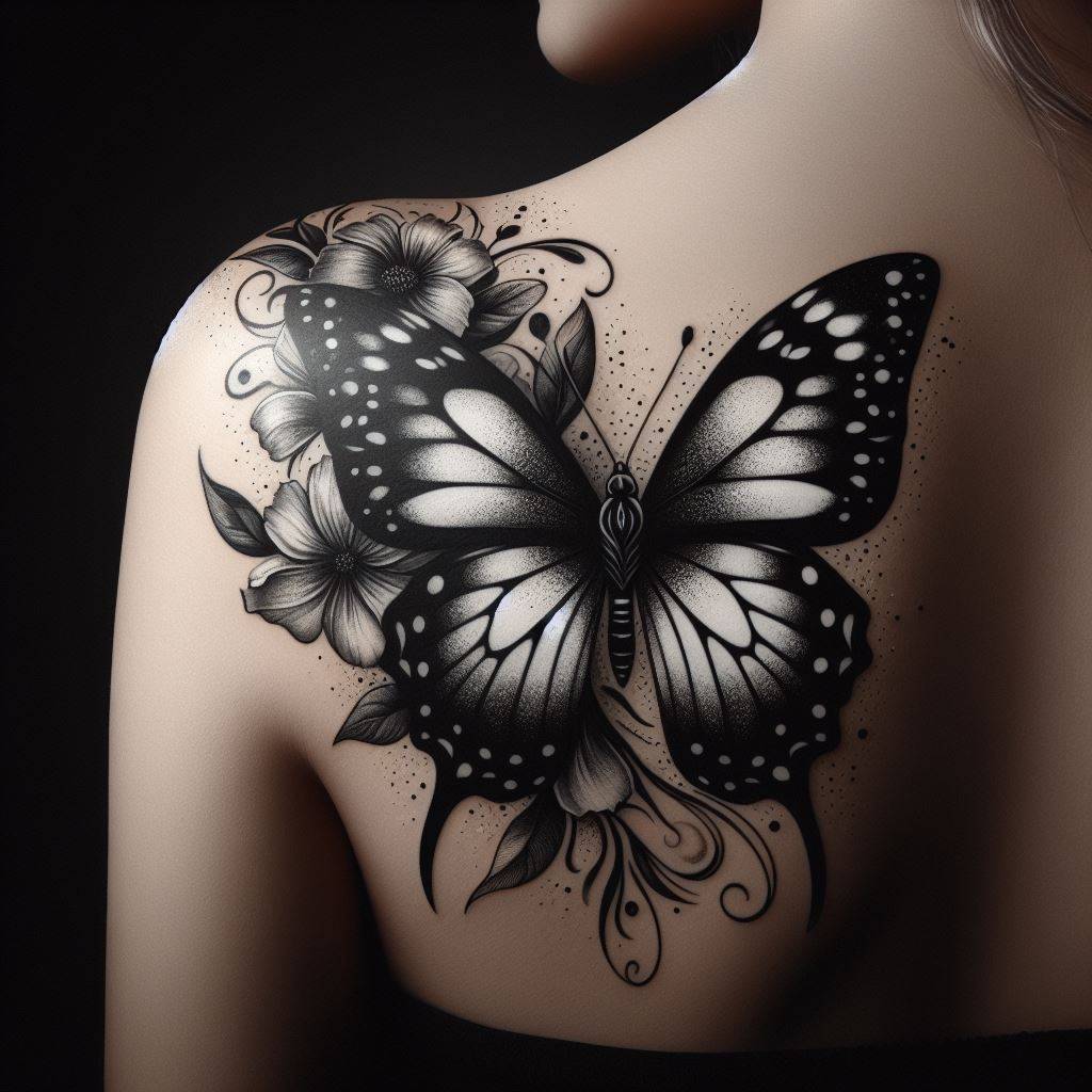 Black and White Butterfly Tattoo 13