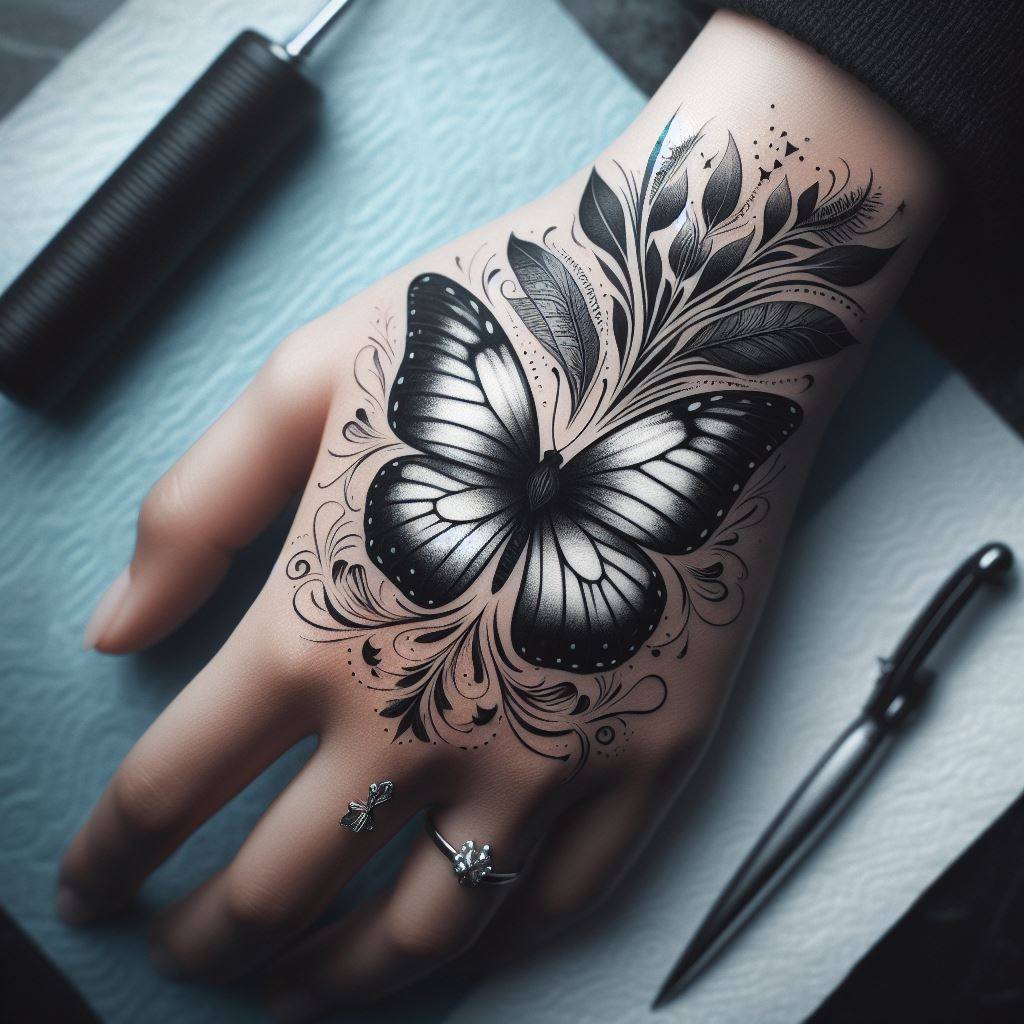 Black and White Butterfly Tattoo 15