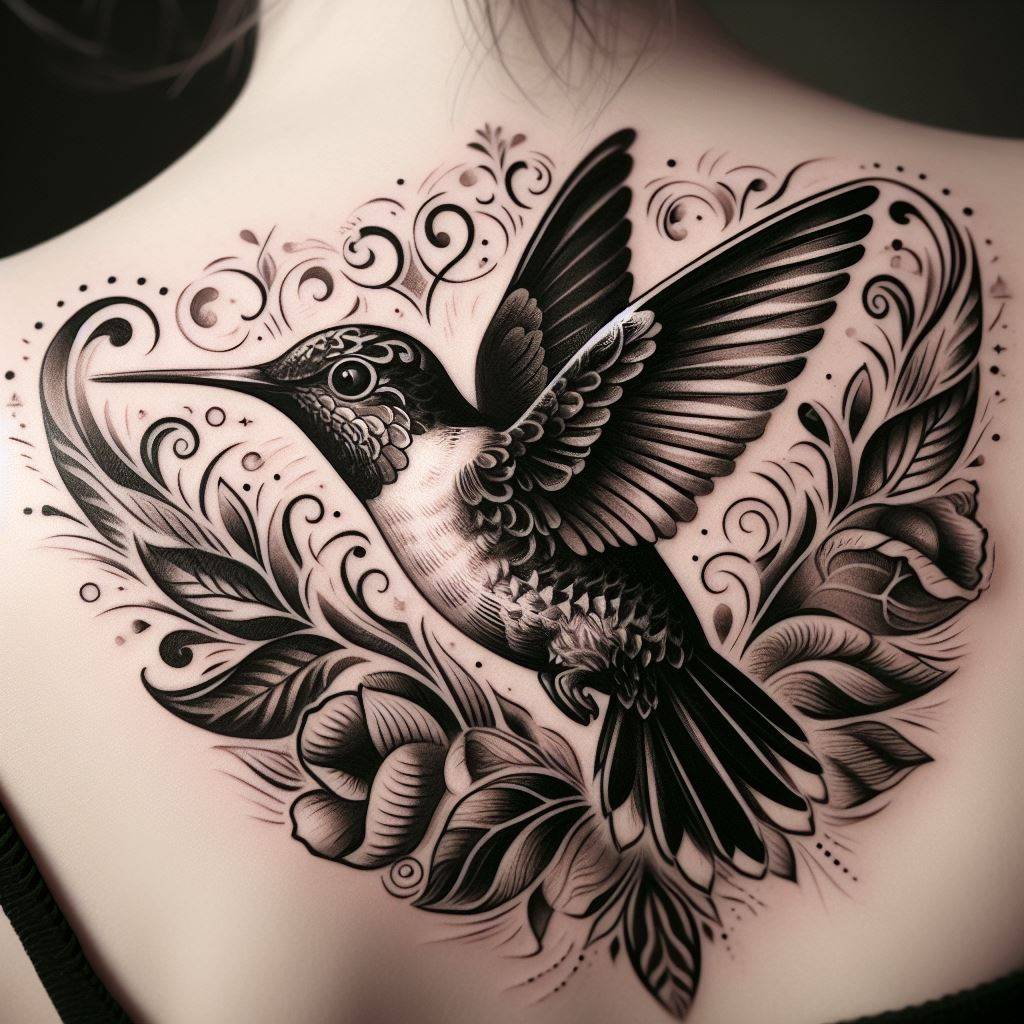 Black and White Hummingbird Tattoo 10