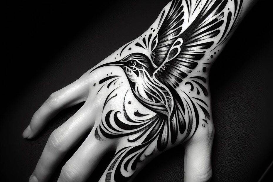 Black and White Hummingbird Tattoo 2