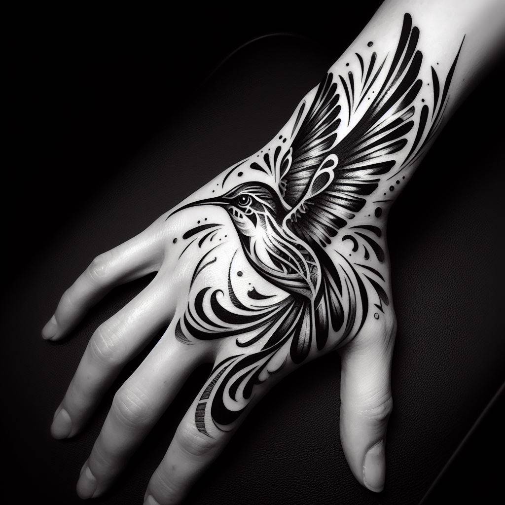 Black and White Hummingbird Tattoo 2
