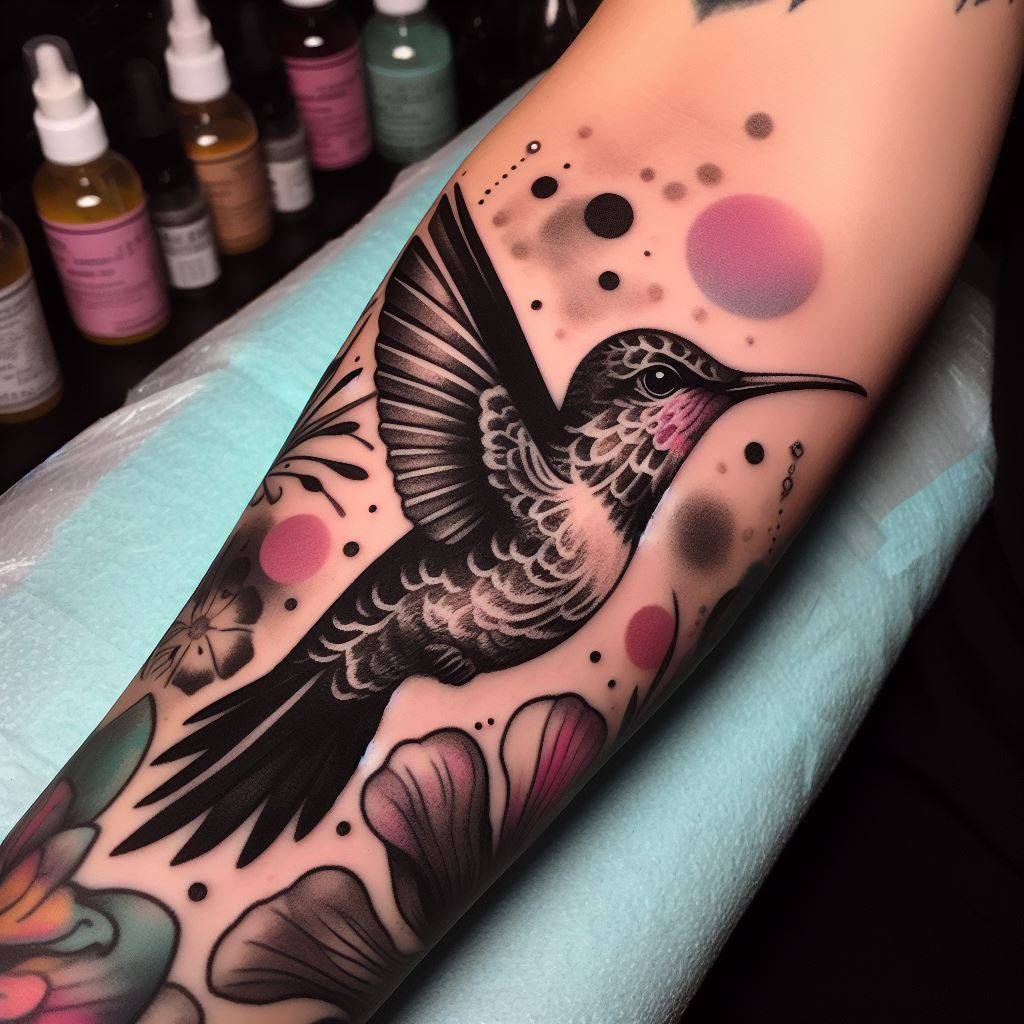 Black and White Hummingbird Tattoo 5