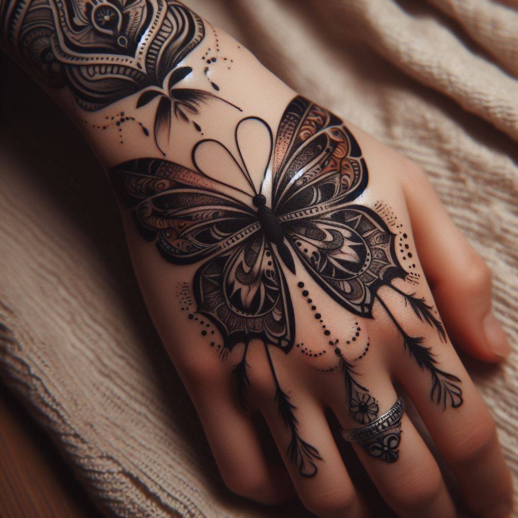 Butterfly Tattoo on Hand for Girl 11