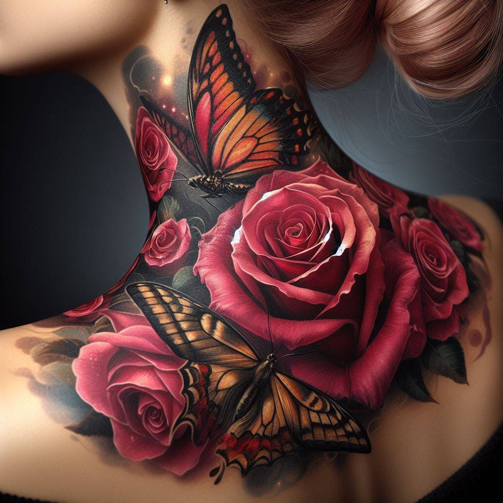Butterfly Tattoo on Neck 11