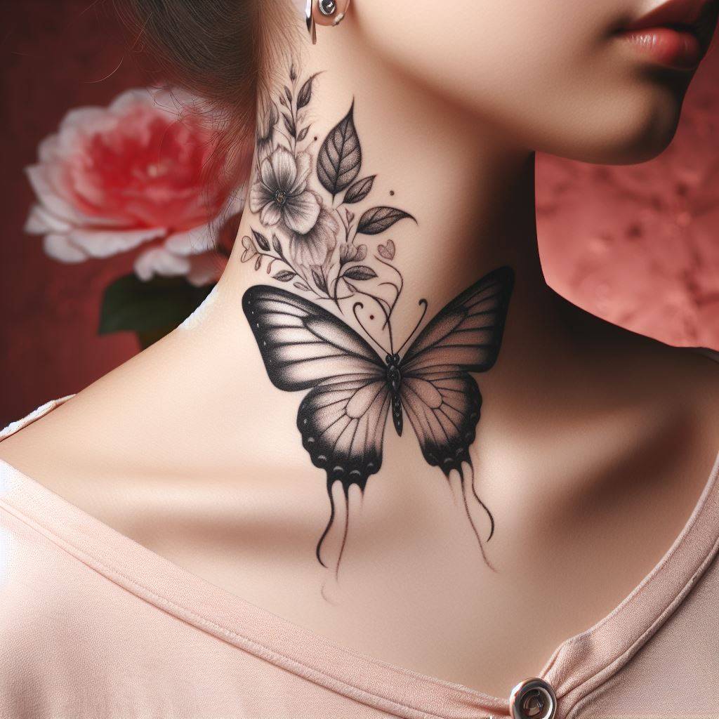 Butterfly Tattoo on Neck 6
