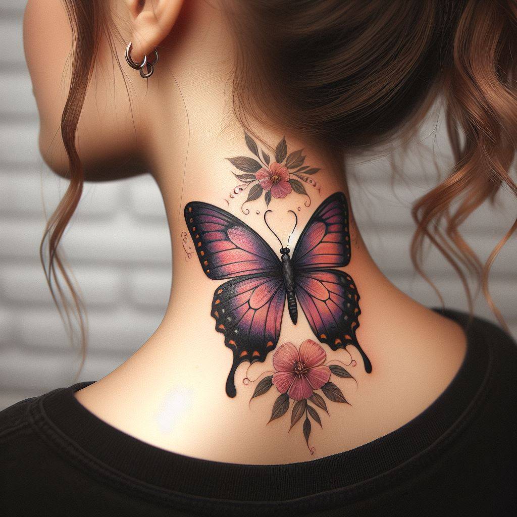 Butterfly Tattoo on Neck 9