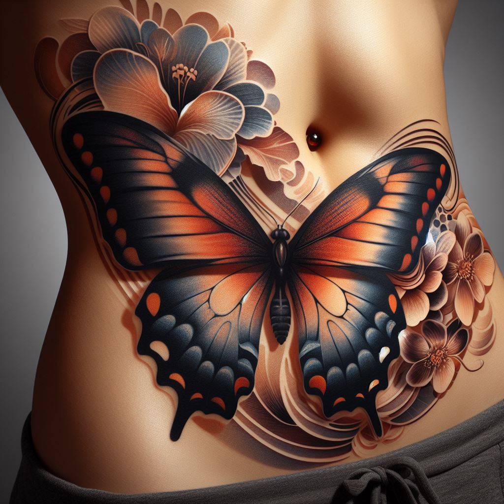 Butterfly Tattoo on Stomach 13