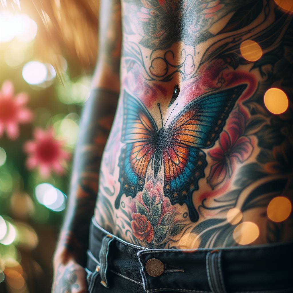 Butterfly Tattoo on Stomach 5