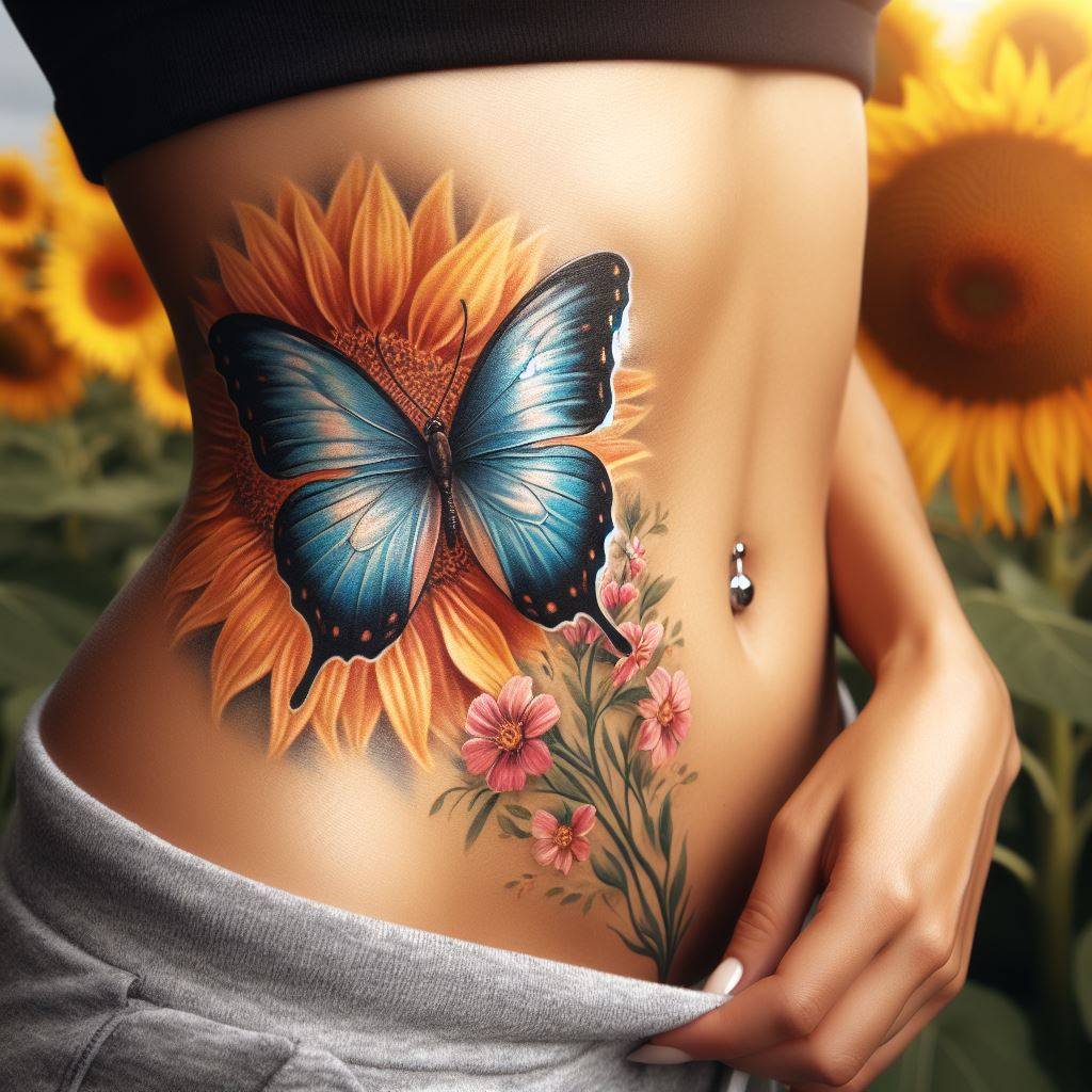 Butterfly Tattoo on Stomach 7