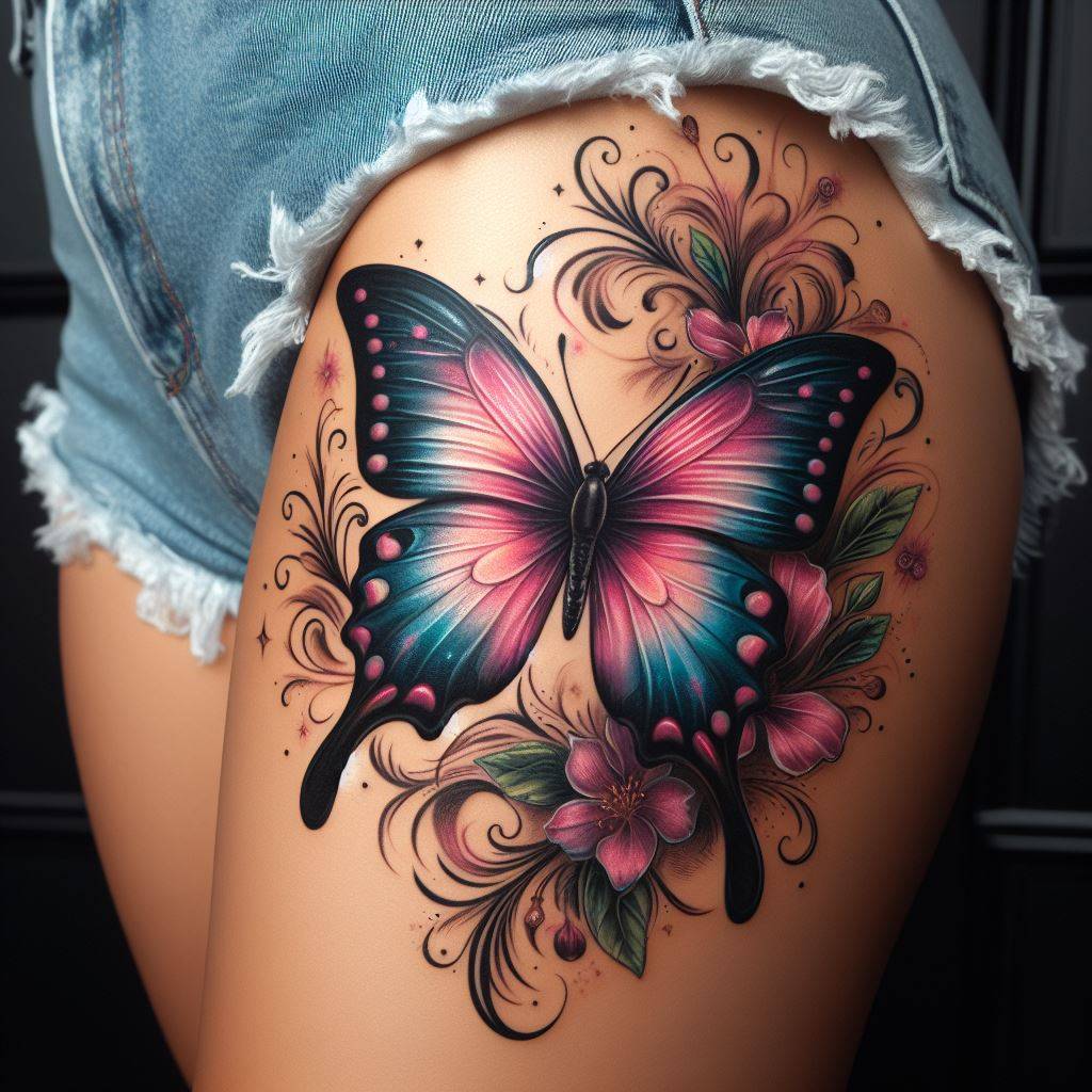 Butterfly Tattoo on Thigh 4