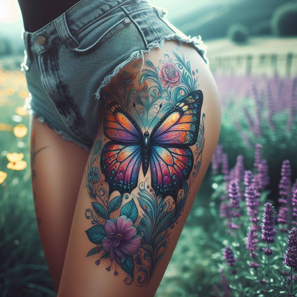 Butterfly Tattoo on Thigh 8