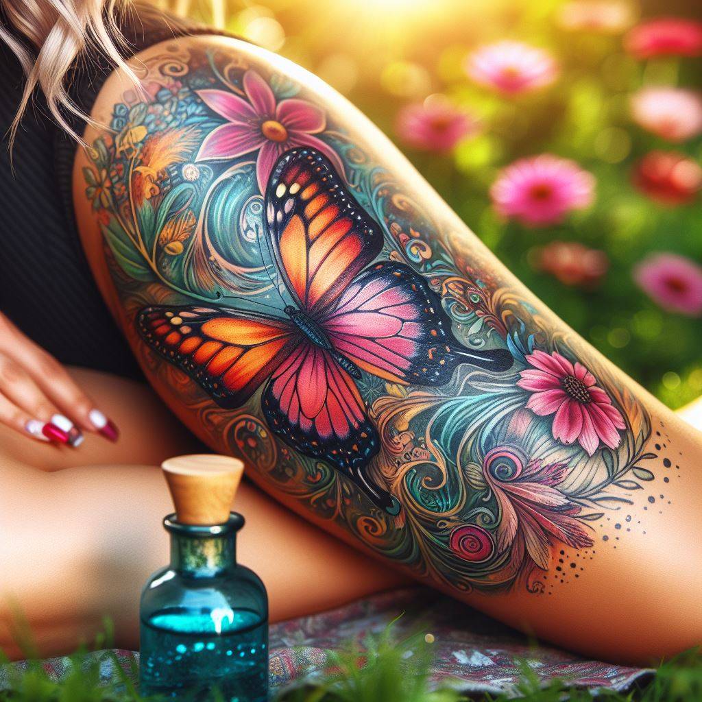 Butterfly Tattoo on Thigh 9