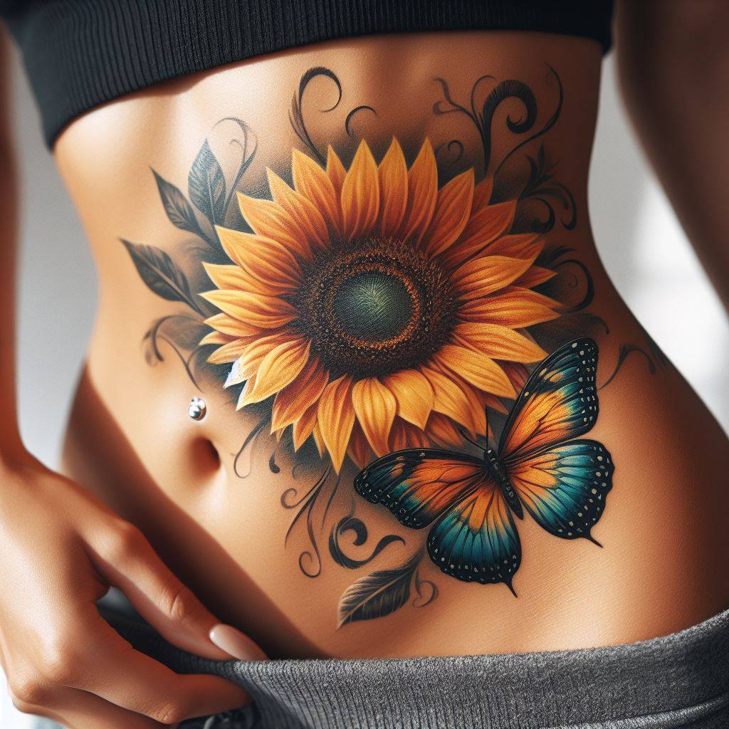 Sunflower Butterfly Tattoo 11