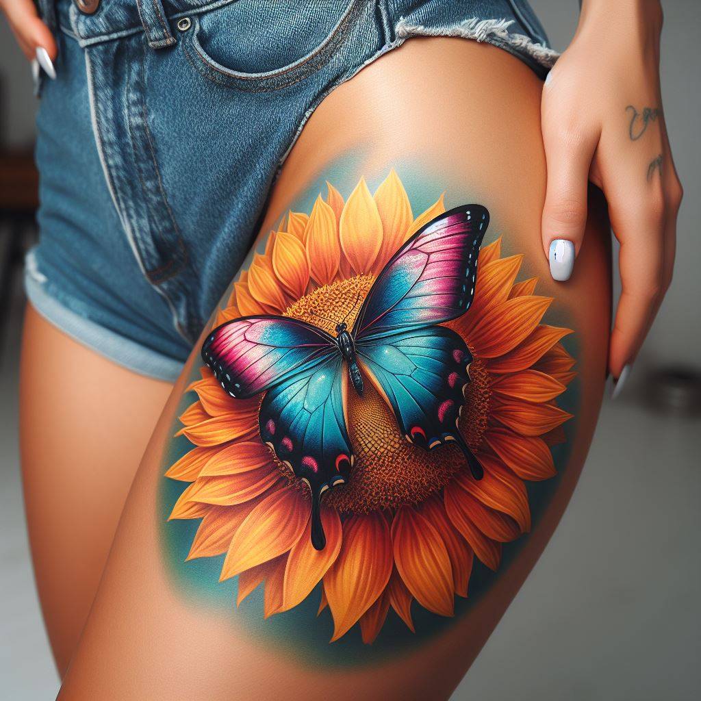 Sunflower Butterfly Tattoo 13