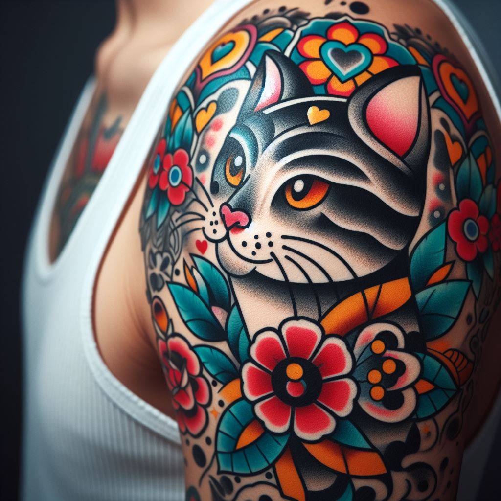Traditional Cat Tattoo 10