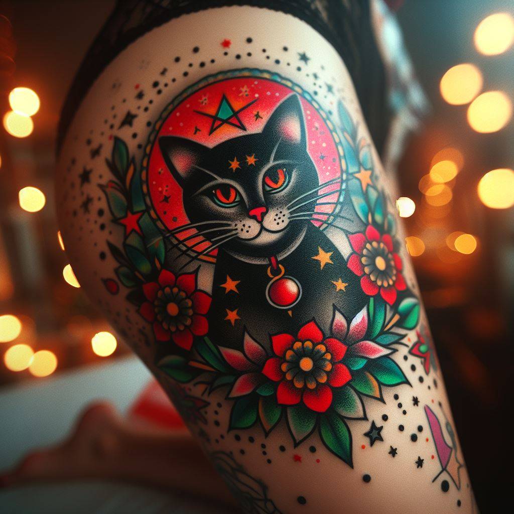 Traditional Cat Tattoo 4
