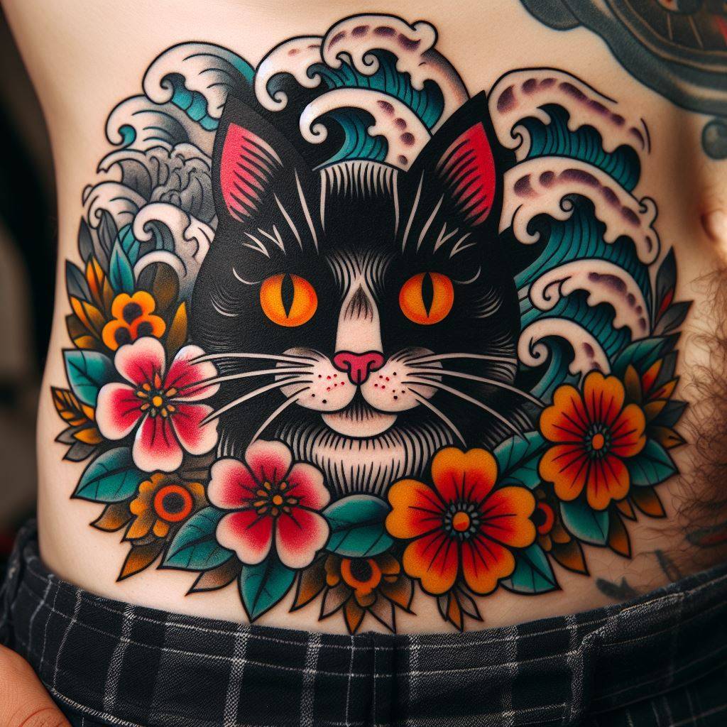 Traditional Cat Tattoo 8