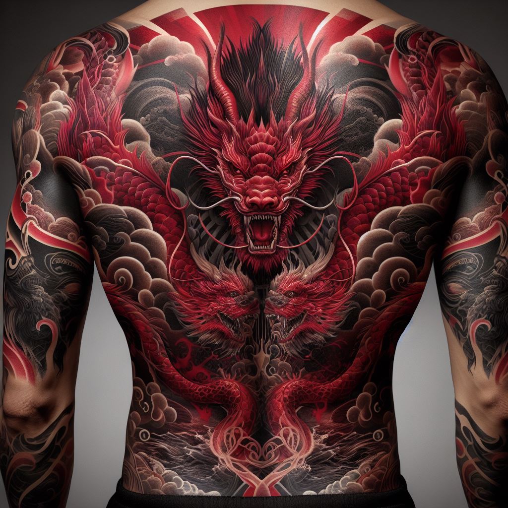 Back Red Dragon Tattoo 6