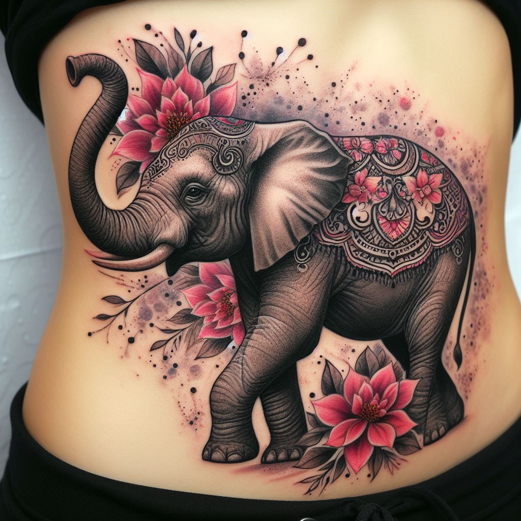 Elephant Tattoo with Flowers 13