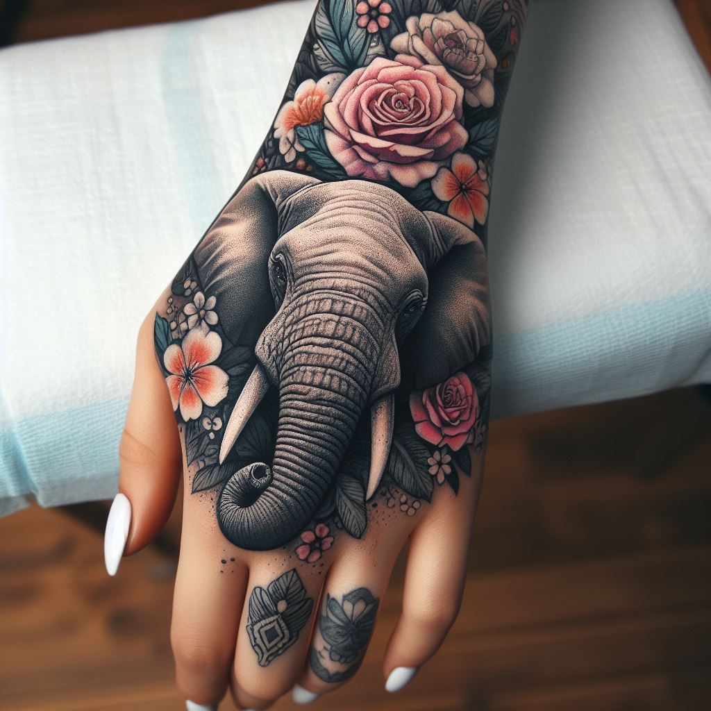 Elephant Tattoo with Flowers 2
