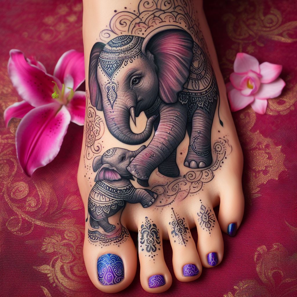 Motherhood Mom and Baby Elephant Tattoo 2