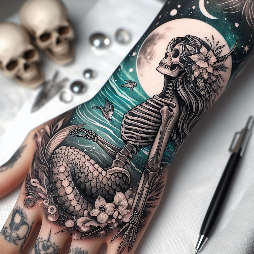 Skeleton Mermaid Tattoo 18