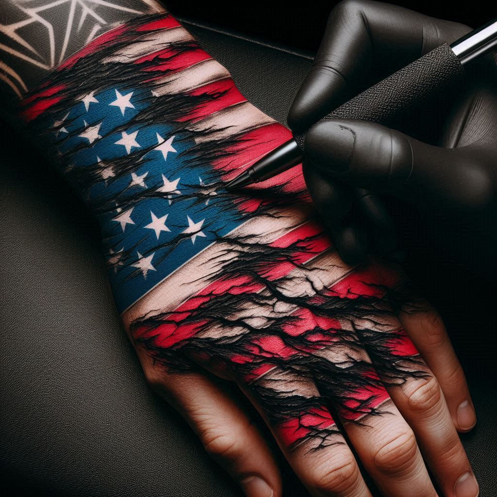 Black Ripped American Flag Tattoo 1