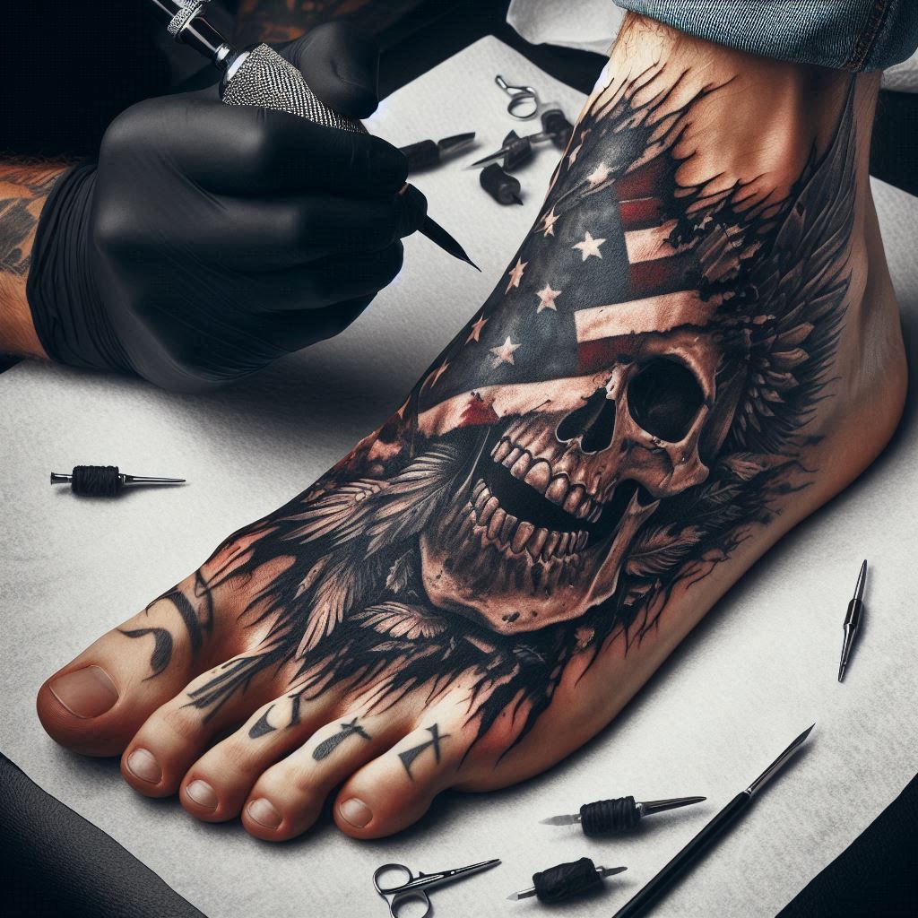 Black Ripped American Flag Tattoo 17