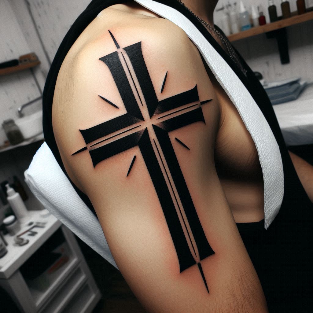 Black simple cross tattoo 3