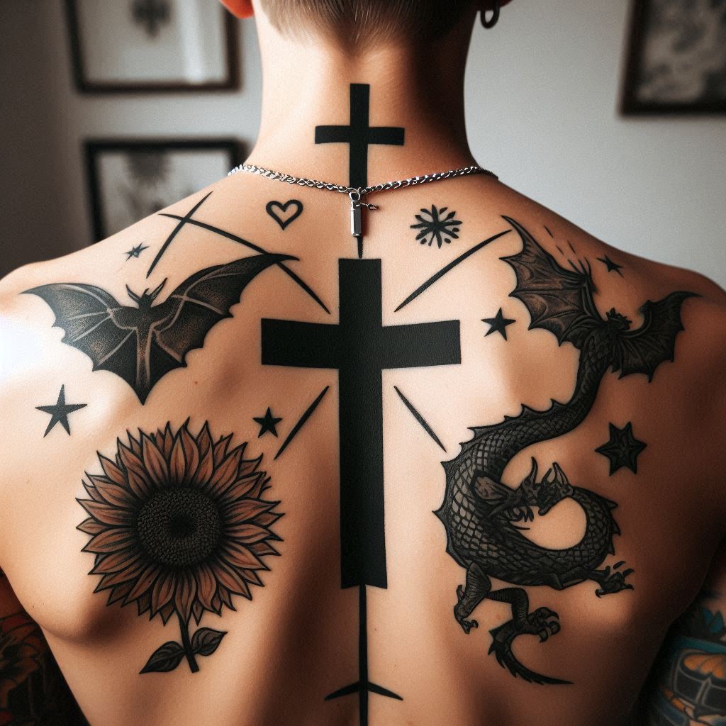 Black simple cross tattoo 9