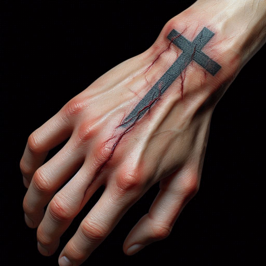 Cross Tattoo on Hand 1