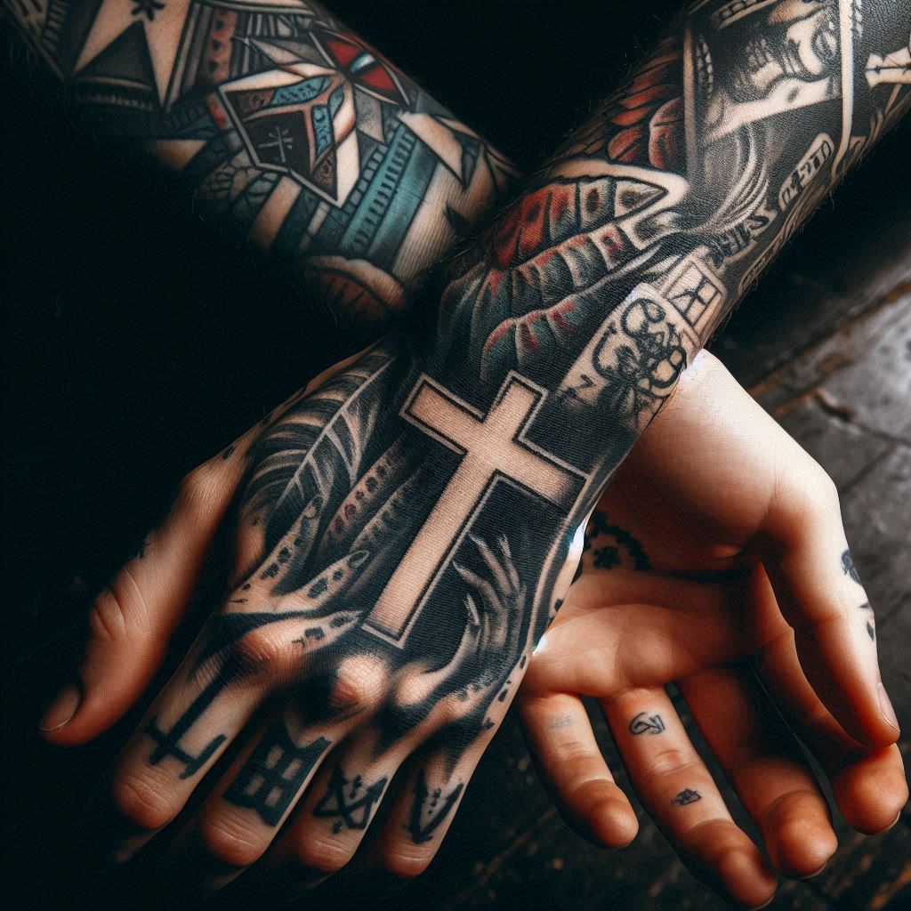 Cross Tattoo on Hand 7