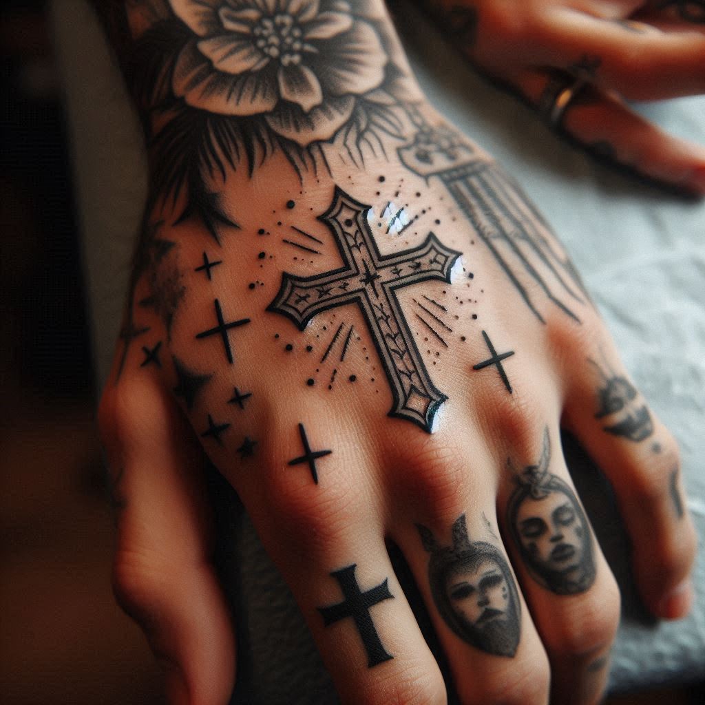 Cross Tattoo on Hand 9