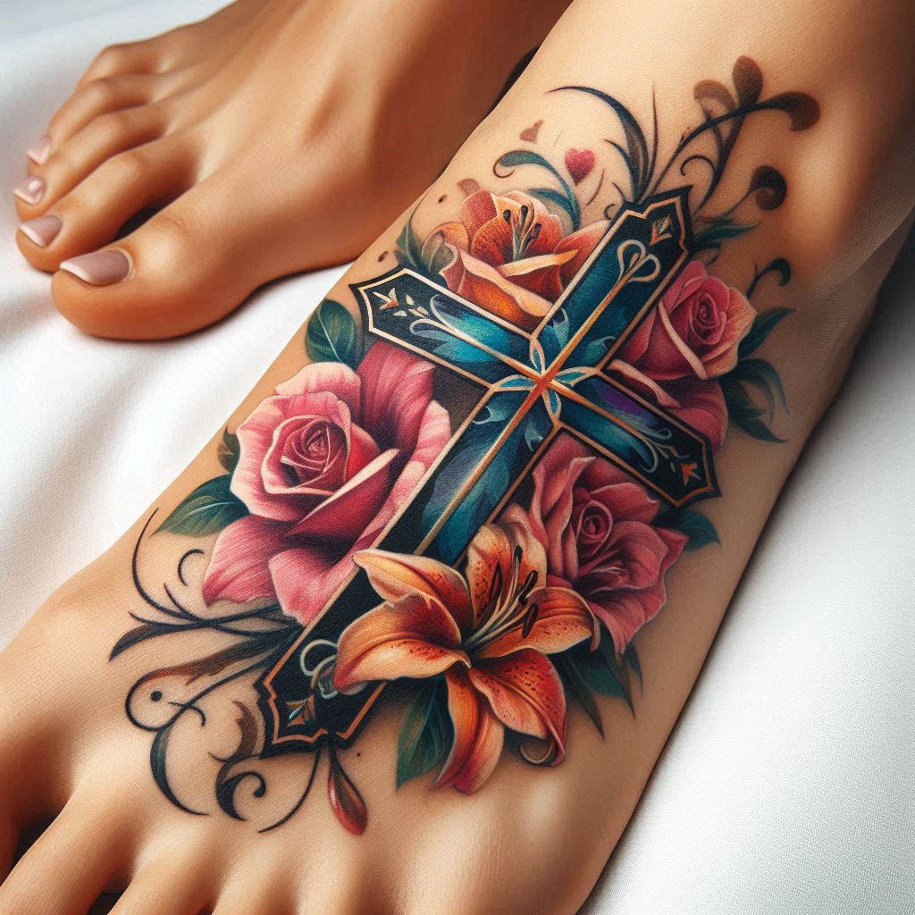 Flower cross tattoo 17