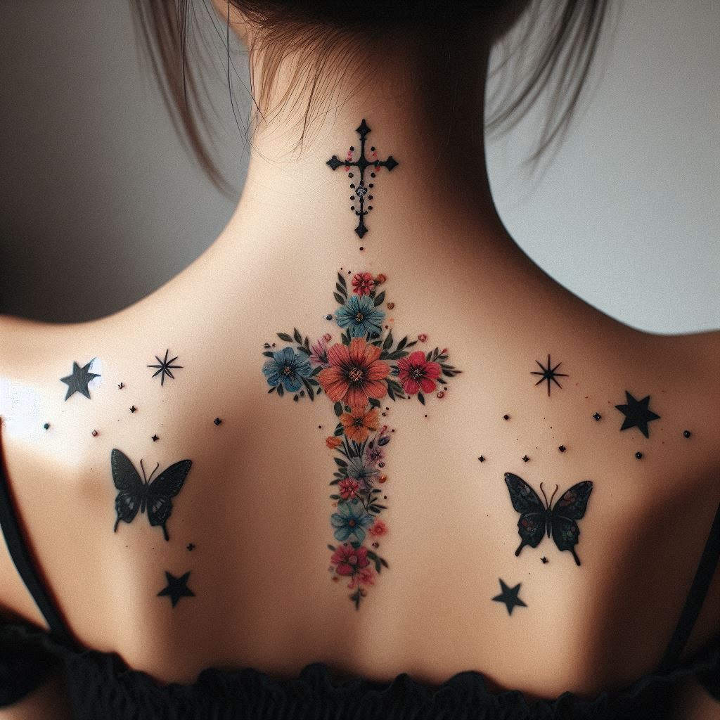 Flower cross tattoo 8