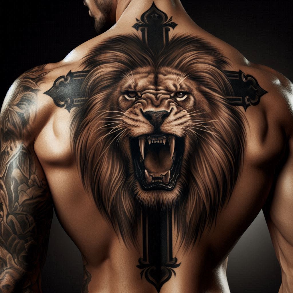 Lion cross tattoo 10