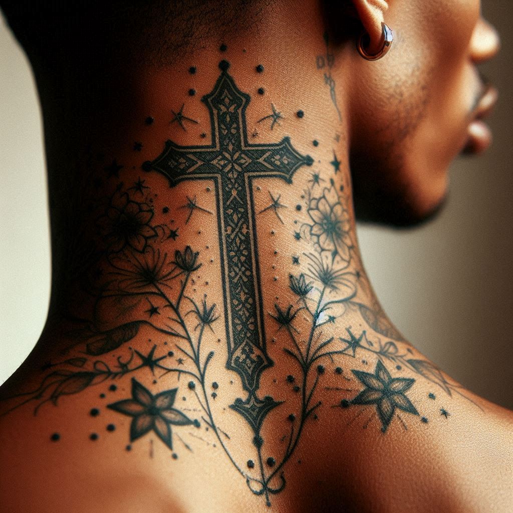 Neck cross tattoo 2