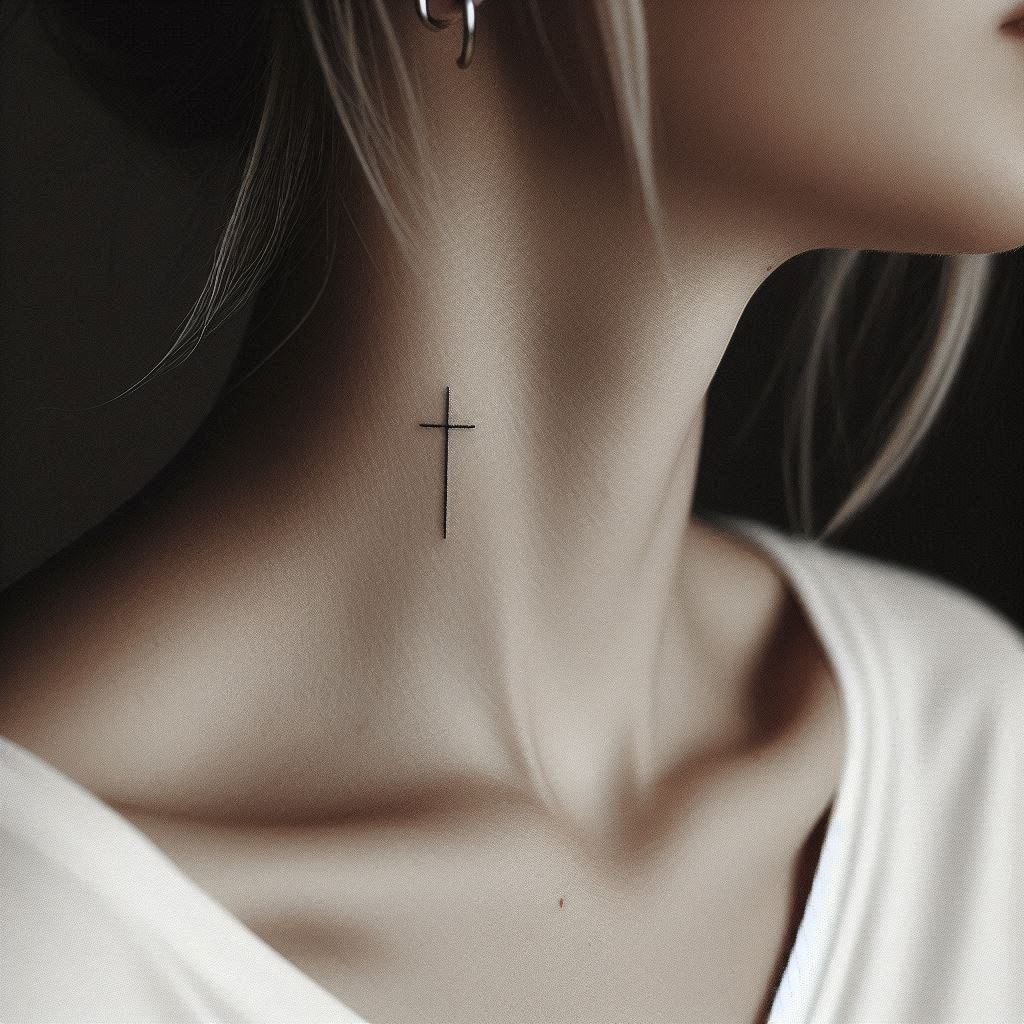 Neck cross tattoo 5