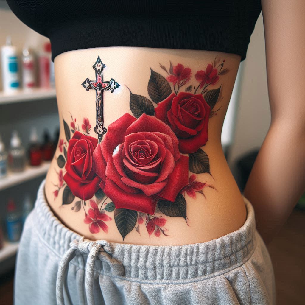 Rose and cross tattoo 12