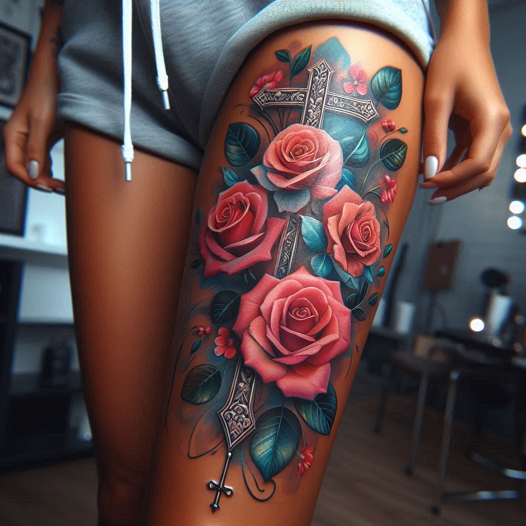 Rose and cross tattoo 13